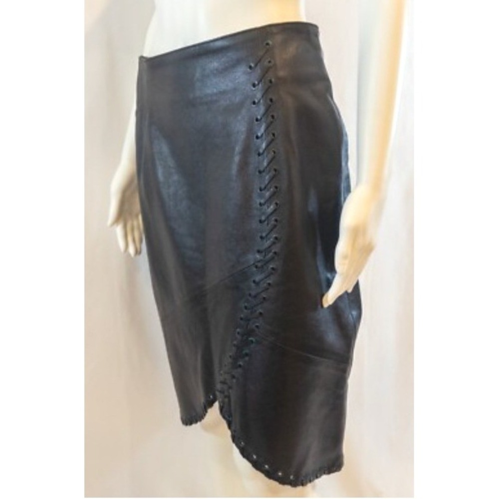 Vintage Lillie Rubin Leather Skirt Lace Up Black Size 6 Y2K